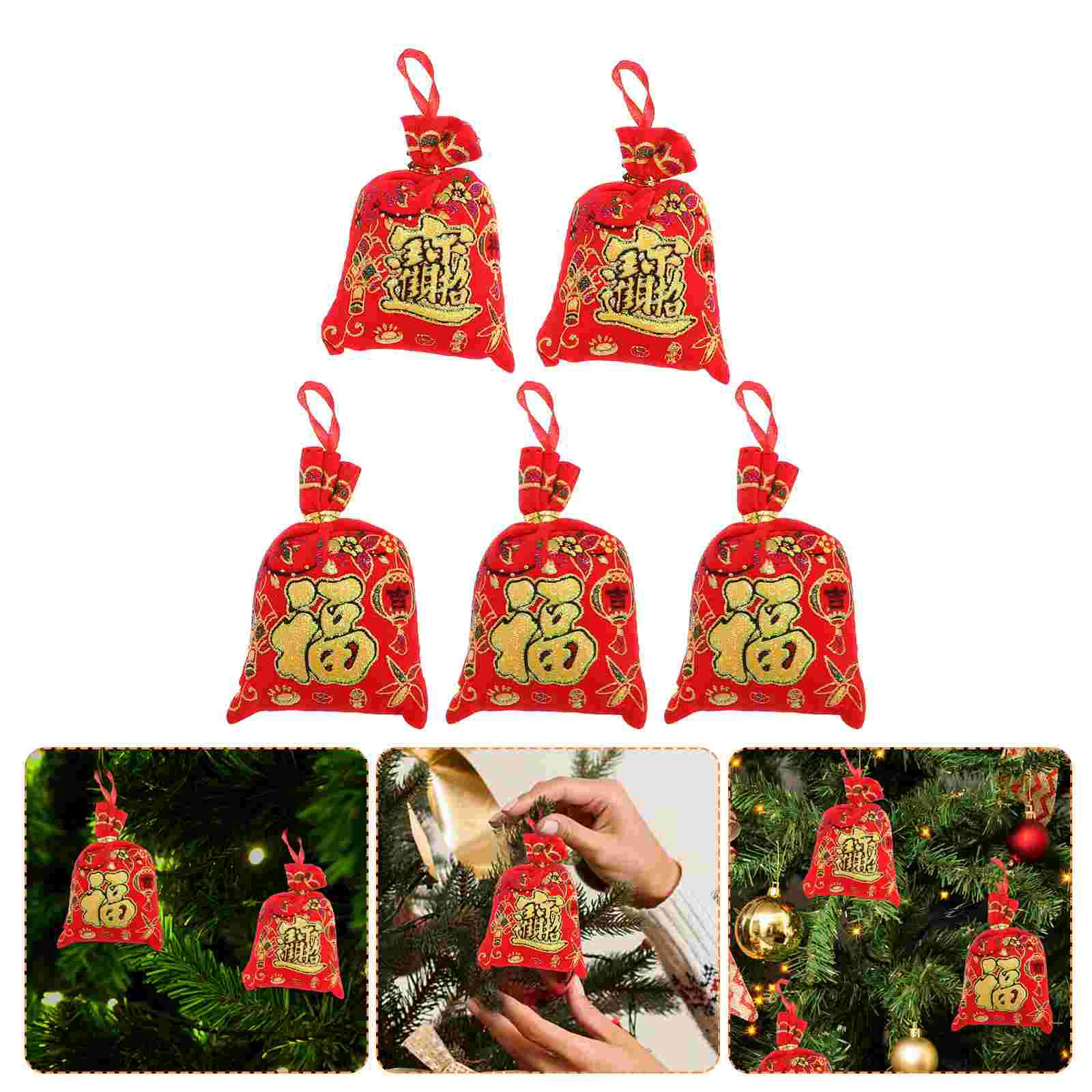 

5Pcs New Year Hanging Blessing Bags Ornament for Flower New Year Festive Pendant