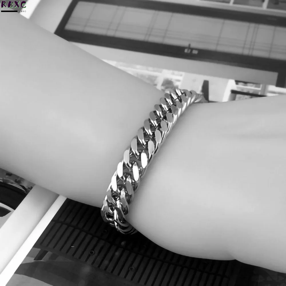 

Hot Selling Jewelry Stainless Steel Bracelet Titanium Steel Men's Hip Hop Bracelet Double Woven Two Sides Ground 10mm Wide Chain