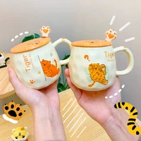 kawaii tiger mugs coffee cups cute ceramic cups with lid spoon home office tea beer water breakfast cup drinkware birthday gift