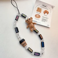 creative cartoon bear beaded lanyard decoration handmade mobile phone chain accessories original letters bracelet jewelry female