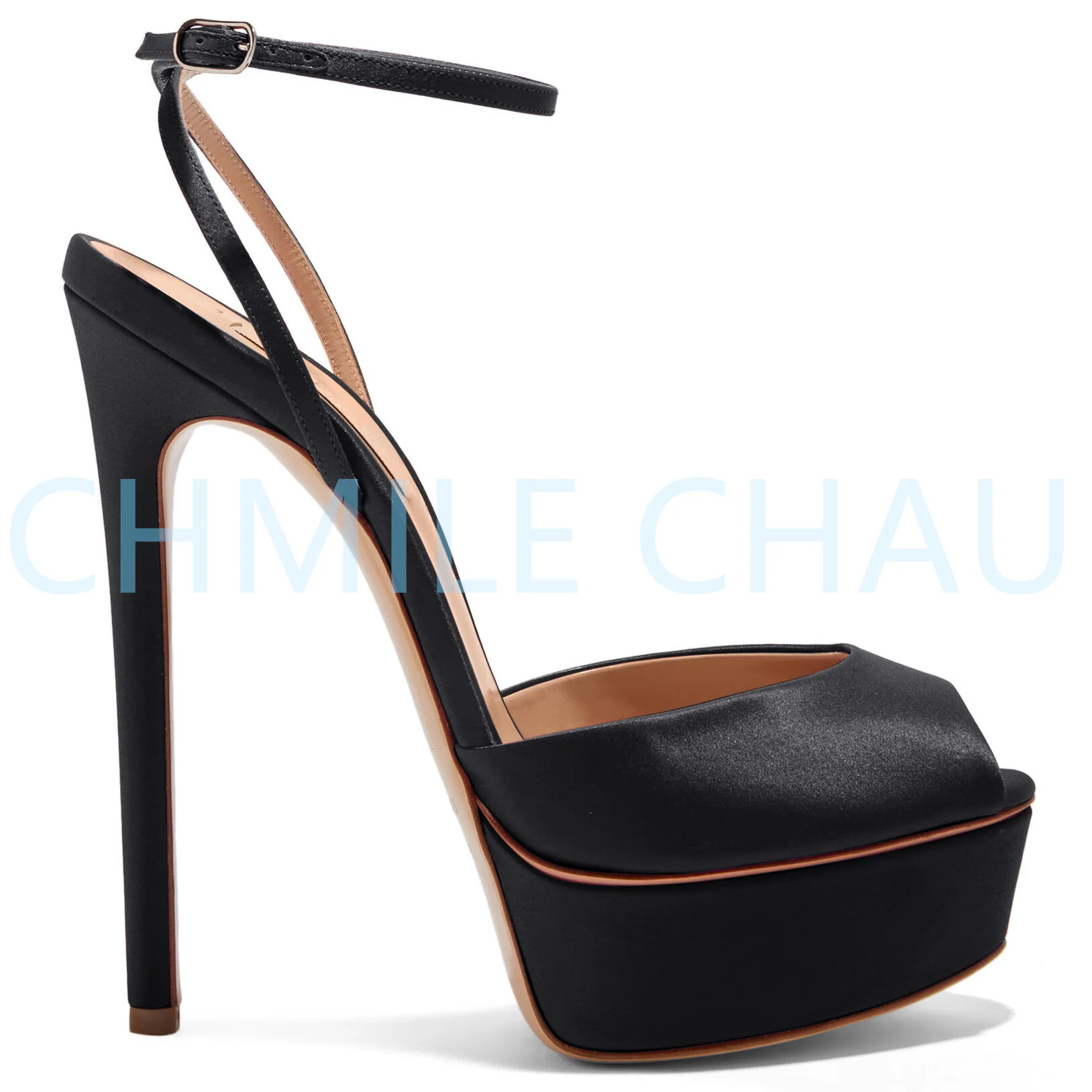 Luxury Designer Women Elegant Platform Sandal Stiletto High Heel Ankle Strap Peep Toe Dress Plus Size Shoe Talon Femme 34-CHC-30