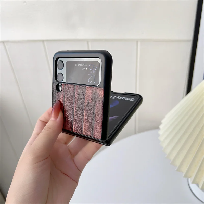 Модный чехол для телефона с леопардовым принтом Samsung Galaxy Z Flip 3 Твердый деревянной