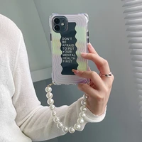 rainbow wave letters with pearl chain phone case for iphone tansparent phone case for iphone 13 12 11 pro x xr xs max decor case