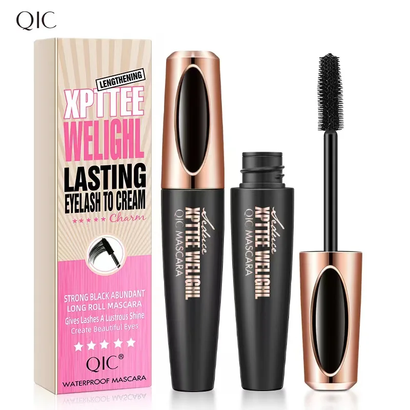 

QIC Mascara Waterproof Thick Curly Silicone Brush Head Eyelash Lengthening Lasting 24h 4D Mascara Eyeliner Set Female Cosmetics