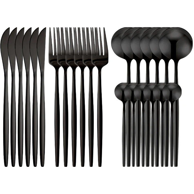 

24pcs Matte Black Flatware Set Stainless Steel Cutlery Knife Fork Spoon Silverware Dinnerware Set Dishwasher Safe Tableware