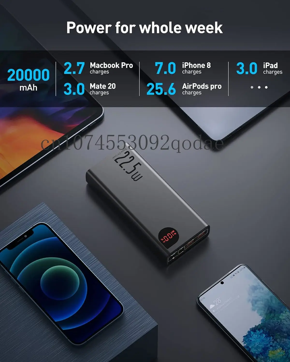 Внешний аккумулятор 22 5 Вт 20000 мАч быстрая зарядка USB C портативный для планшетов