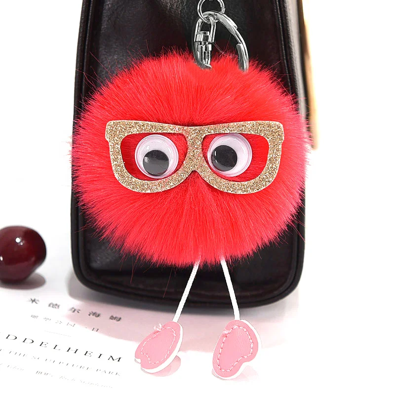 

Cute Fluffy Fur Pompon Big Eyes Owl Key Chain Ring For Women Plush Pompom Keychain On Bag Car Trinket Girls Wedding Party Gift