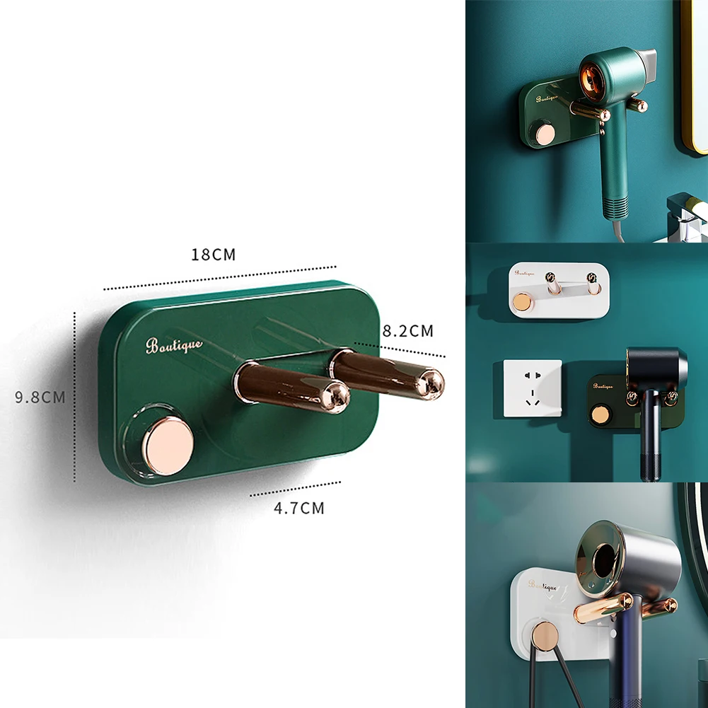 

Rustproof Bracket Wall Mount Hair Dryer Stand Waterproof Punch-free Storage Hook Hanger Hair Dryer Power Cable Holder Organizer