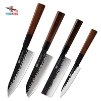 findking 4pcs kitchen knives set 3 layers clad steel chef gyutou nakiri utility cleaver japanese santoku knife octagonal handle