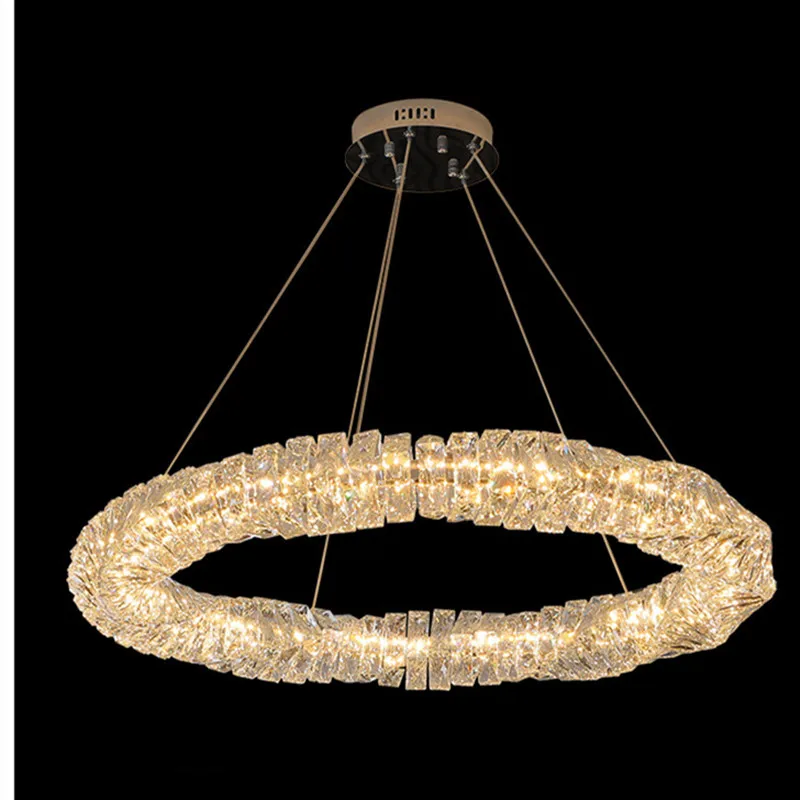 

Living Room Modern Remote Control Dimmable Pendant Lights Lustre K9 Crystal Pendant Lamp Luxury Round Steel Led Luminarias Lamp