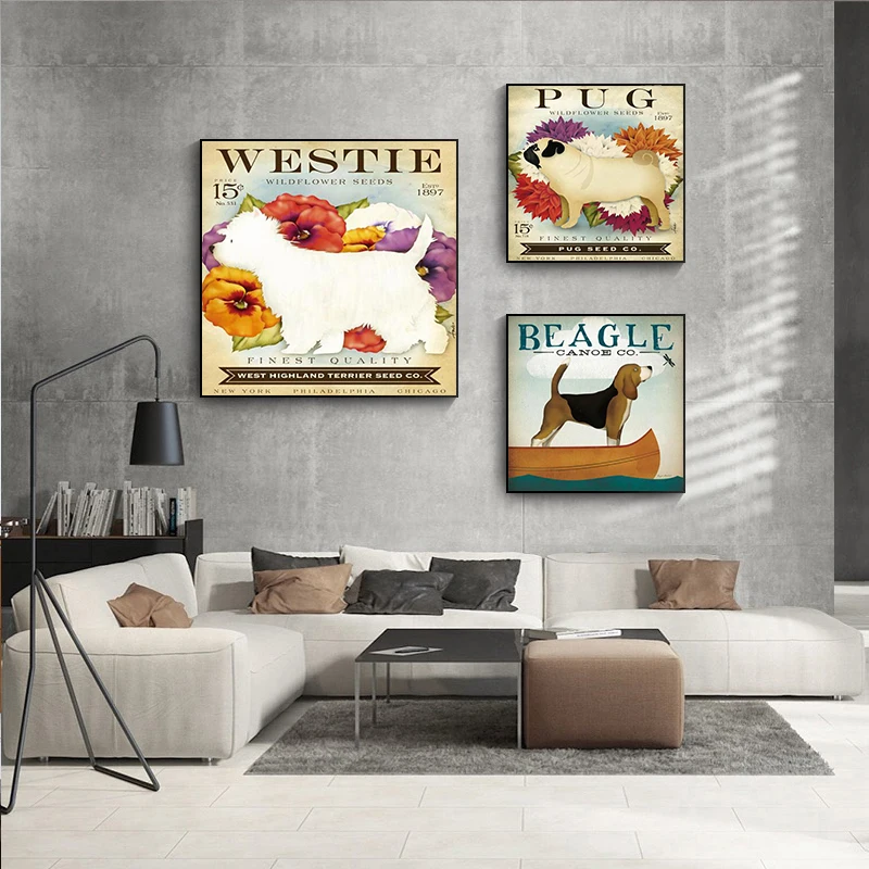 Современные знаменитые Мопсы домашние питомцы Искусство Холст фотообои для