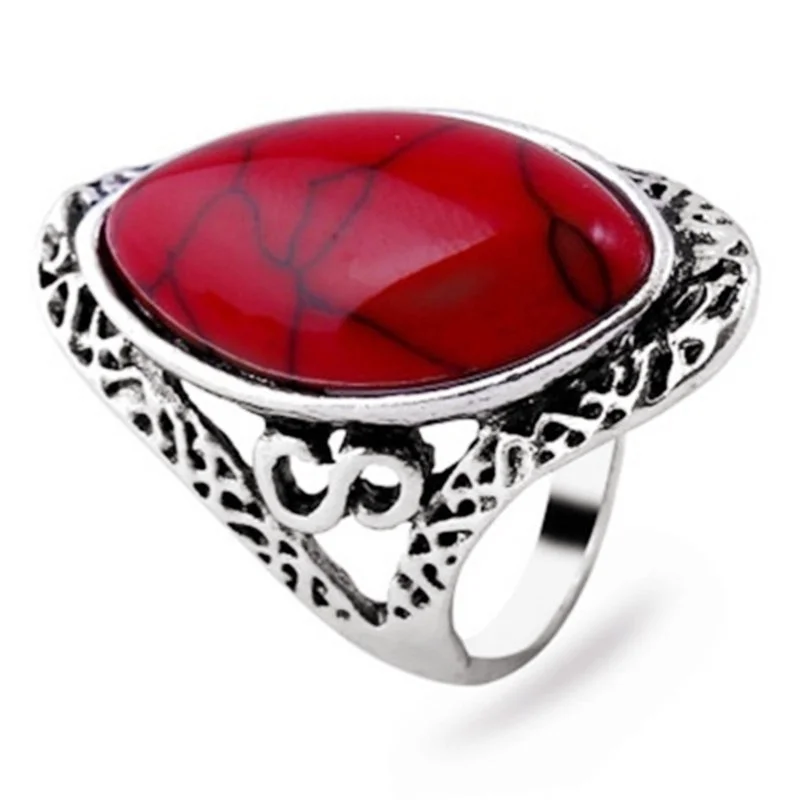 

6 Colors Vintage Bohemian Style Oval Rings for Women Finger Ring Engagement & Wedding Bridal Band Jewelry Ring Size 6 -11