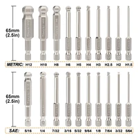 20pcs ball end hex screwdriver bits set 65mm length sae and metric hex bit set magnetic allen wrench drill bits