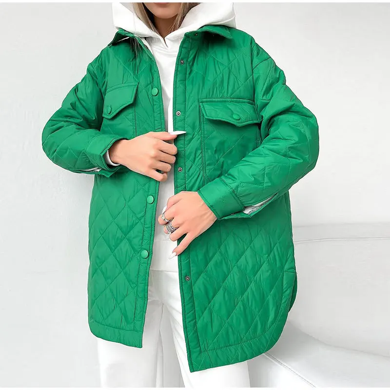 2022 Loose Padded Long Lingge Women's Winter Jacket Casual Turn Down Collar Belt Overcoat Office Lady Wild Outwear Woman Clothes