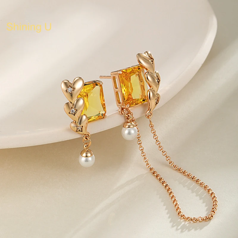 

Shining U Colored Gems Vintage Square Dangle Earrings Asymmetric Fashion Party Jewelry for Women Gift