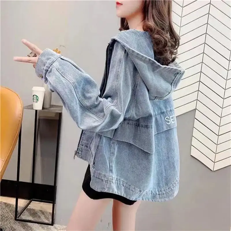 

Woman Print Denim Coat Female Loose Slimming Jeans Jacket Ladies Long Sleeves Fashion Pockets Fashion Cowboy Jean Jacket G120