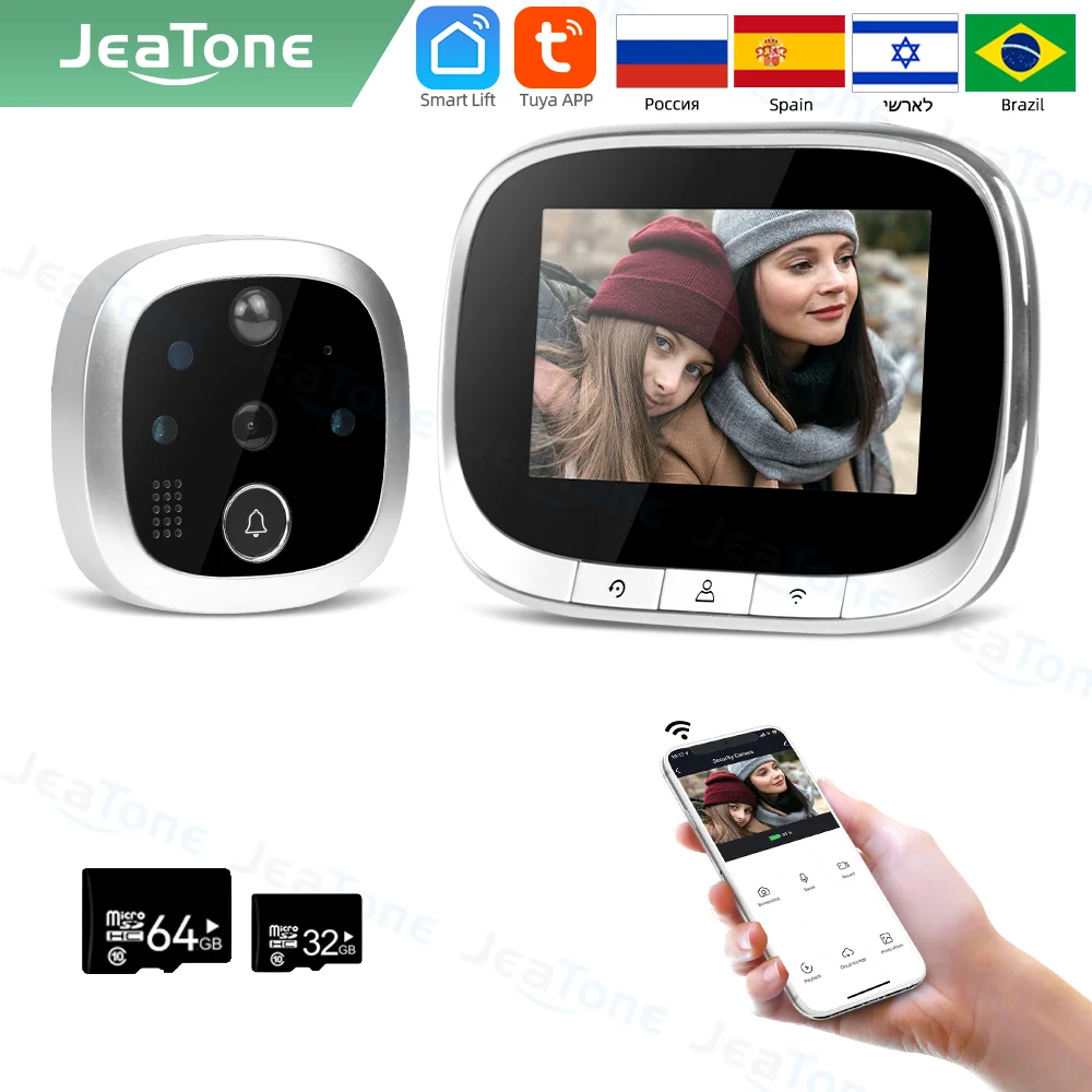 【NEW】Jeatone Tuya smart WiFi door bell With 720P/110°Camera video peephole for door 4.3