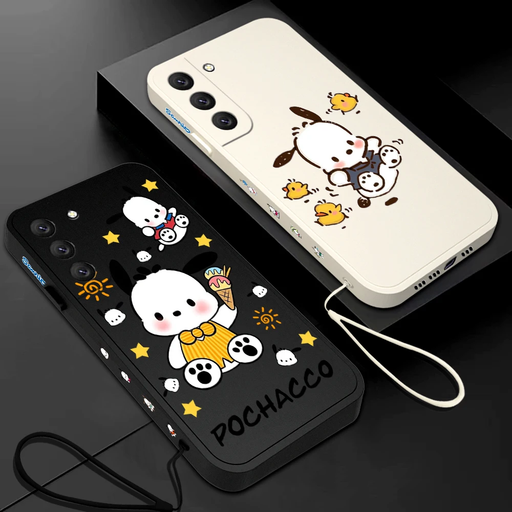 

Sanrio Pochacco Phone Case For Samsung Galaxy S23 S22 S21 S20 Ultra Plus FE S10 4G S9 S10E Note 20 10 9 Plus With Lanyard Cover