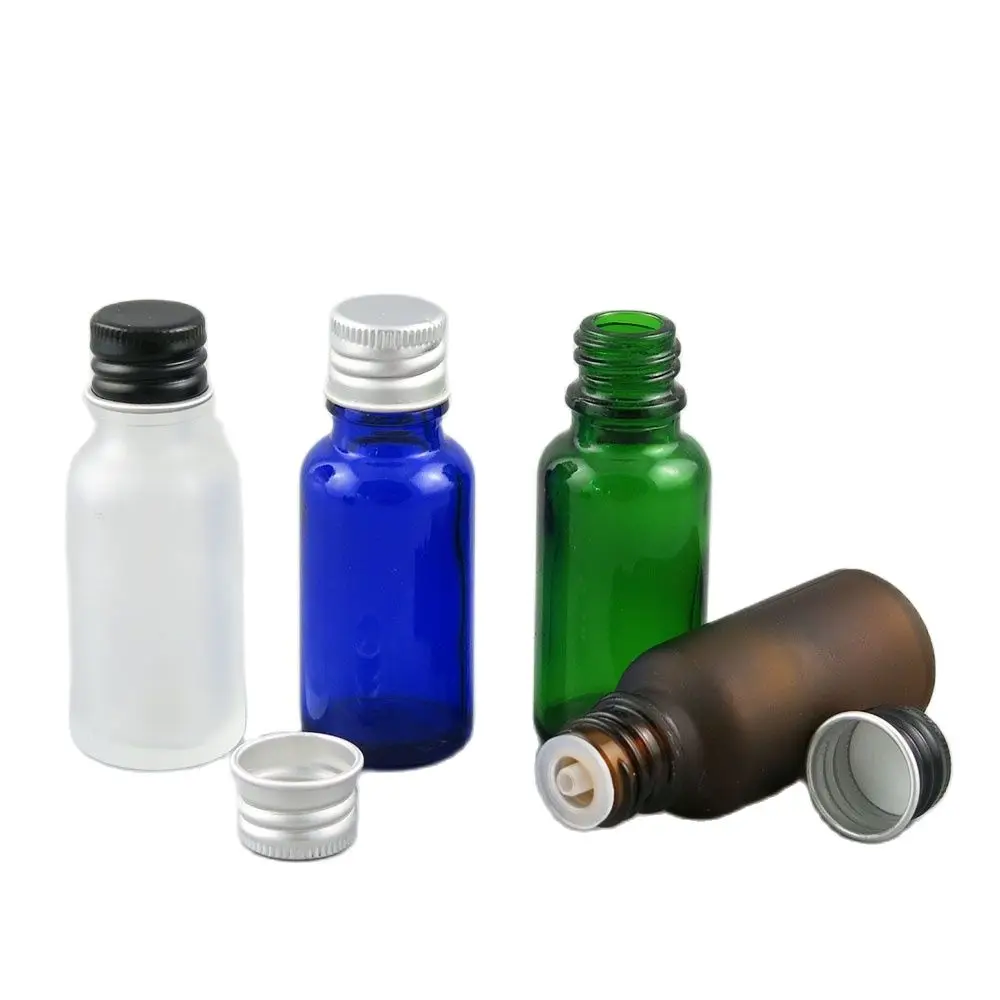 20pcs20ml AmberClear Blue Green Glass Bottle e liquid Perfume Essential Oil Bottles Containers with Aluminum Cap Orifice Reducer