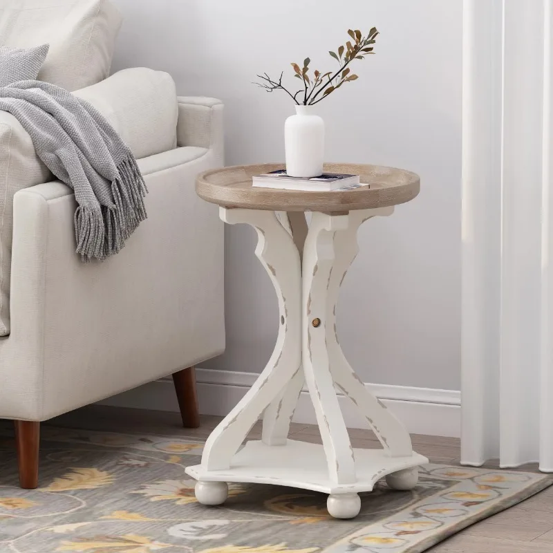 

Noble House Miyanna Fir Wood Accent Table, Distressed White, Natural