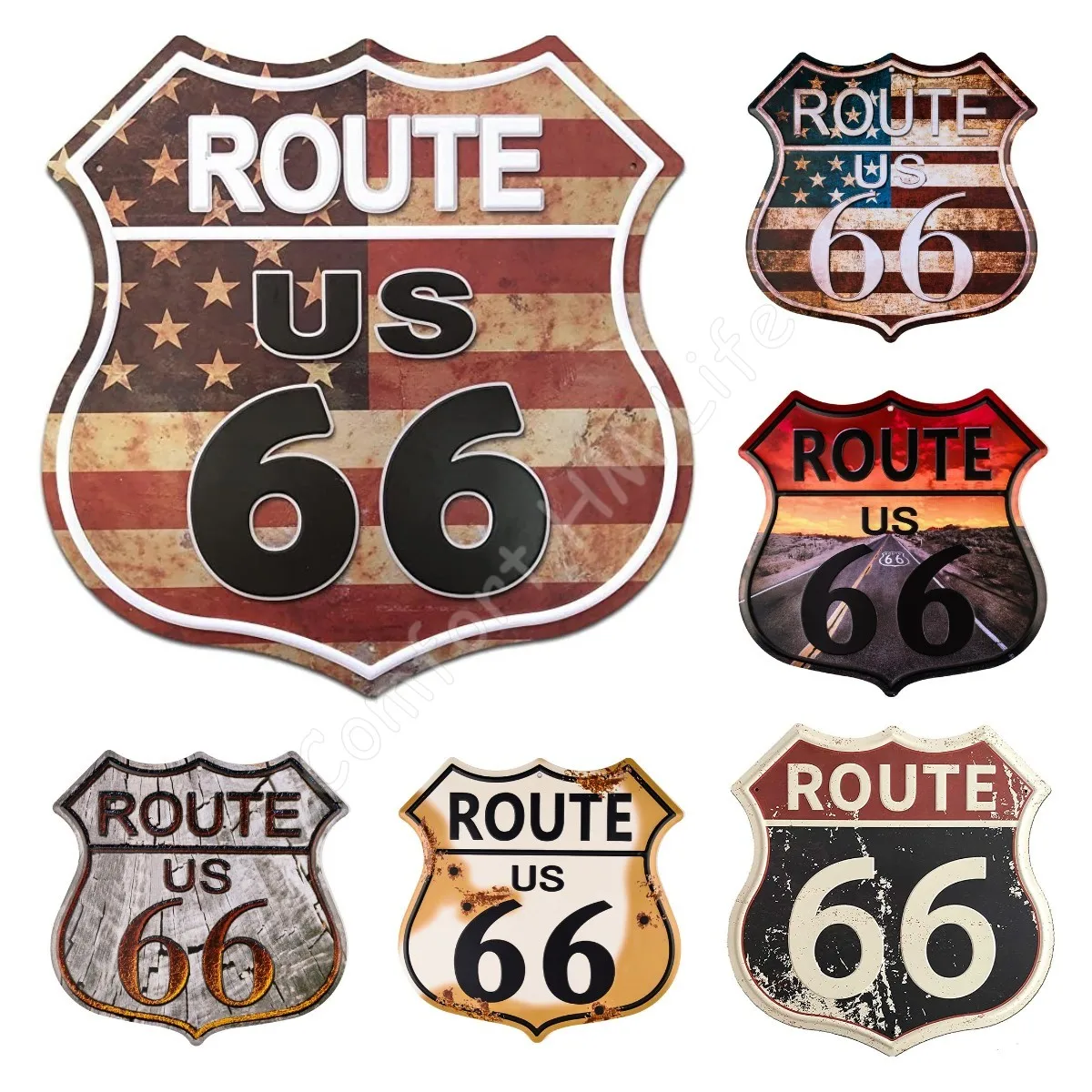

Винтажные дорожные знаки Route 66, металлические жестяные знаки высокой проходимости для художественного оформления стен, 12X12 дюймов, металлич...