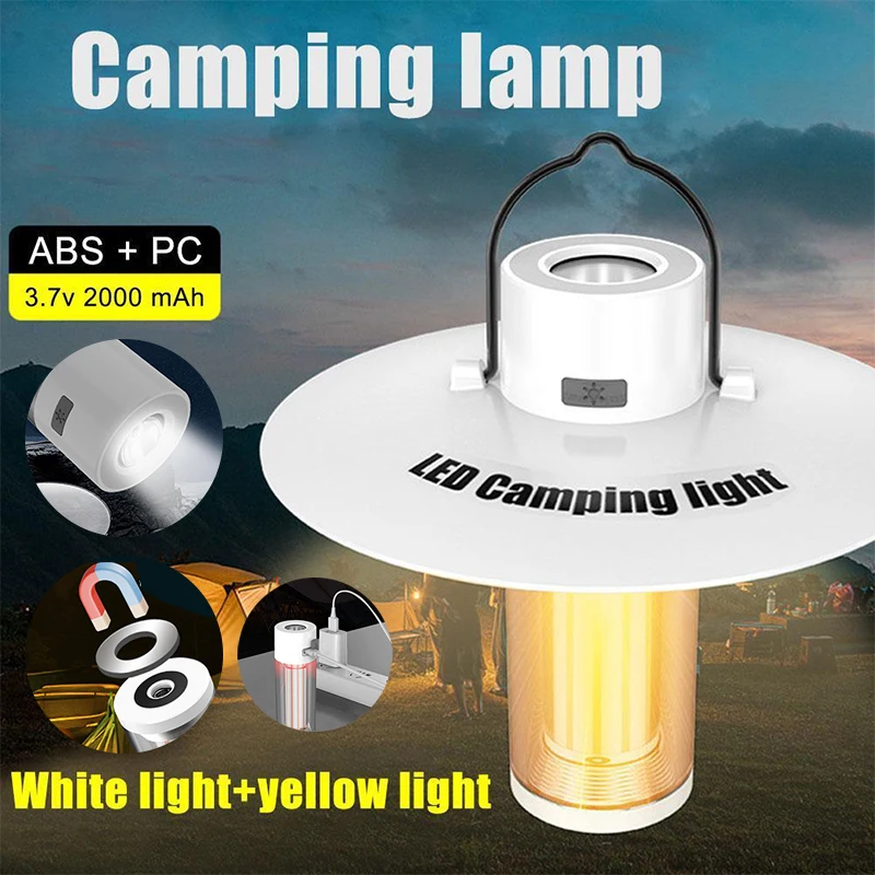 Tactical Camping Light USB Rechargeable LED Flashlight 5 Modes Waterproof Portable Outdoor Tent Camping Lantern Bulb Equipment