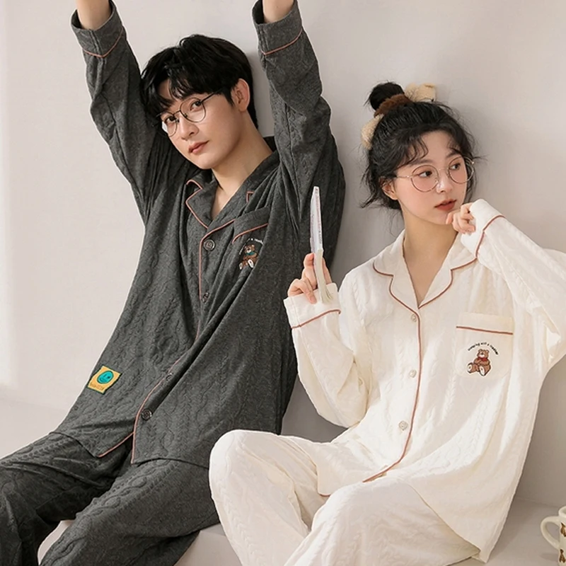QUHENG 2022 New Autumn Women Men Pajamas Couple Set Long Sleeved Trouser Men Sleepwear Fashion Loungewea Sleepwear Home Clothing