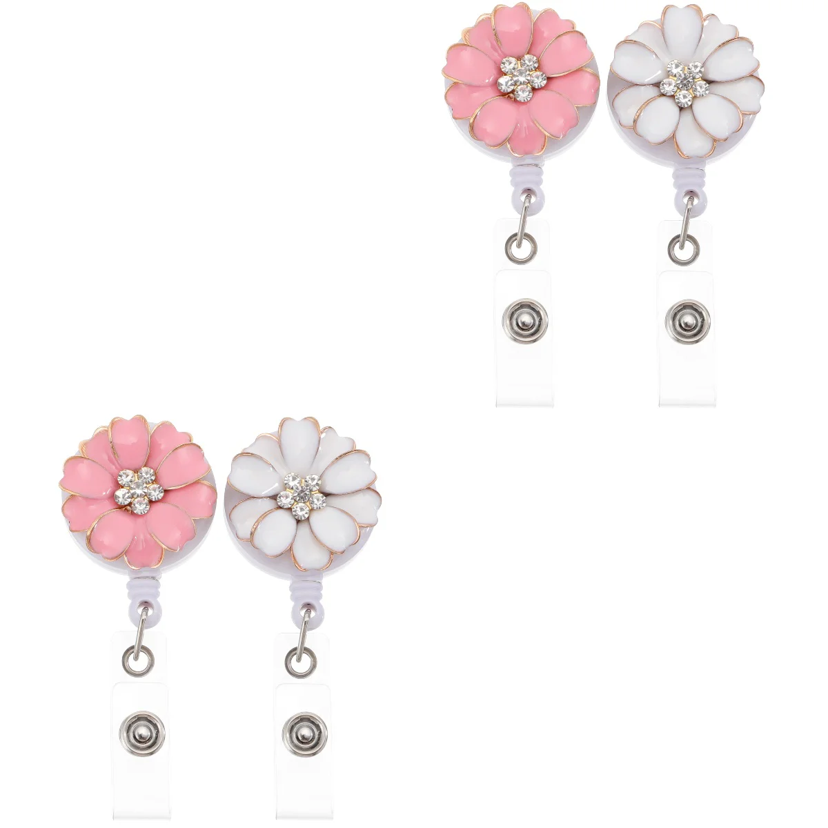 

4 Pcs Flower Rhinestone Badge Clip Retractable Badge Holder ID Name Badge Holders