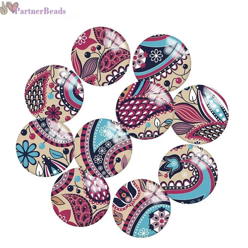 

Pretty Retro Pattern Bohemia Round Photo Glass Cabochon Demo Flat Back Making Findings 20mm Snap Button N2631