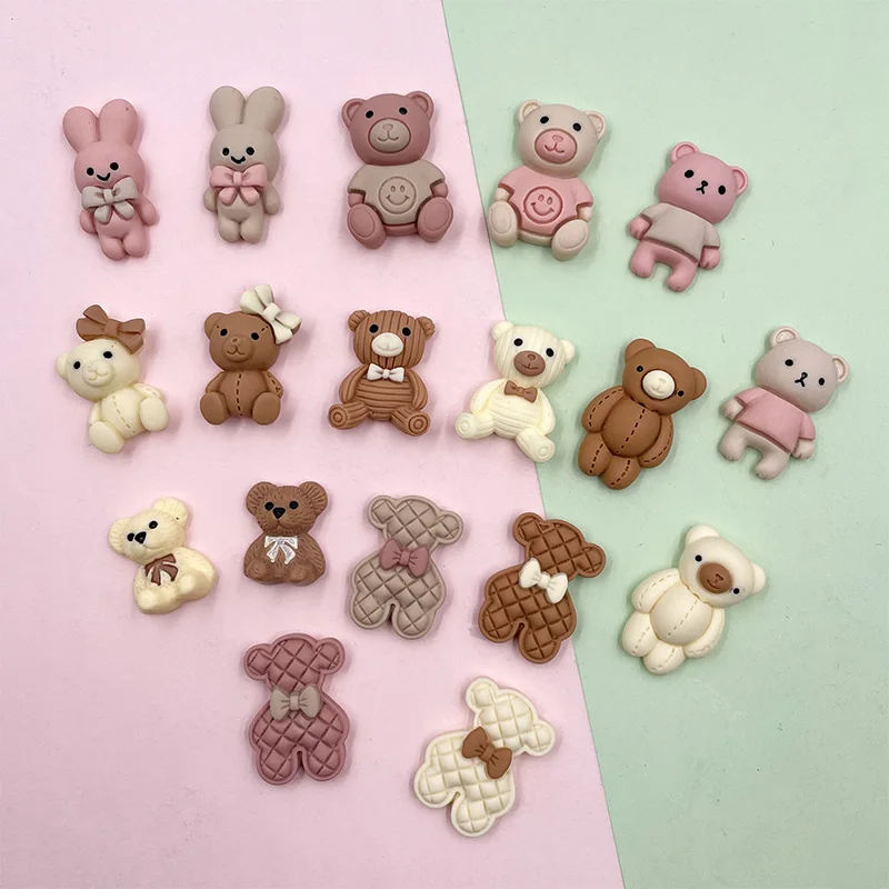 10Pcs/lot Cute Resins Mini Cartoon Little Bear Rabbit Flat back Resin Cabochon Scrapbook Kawaii DIY Embellishments Accessories