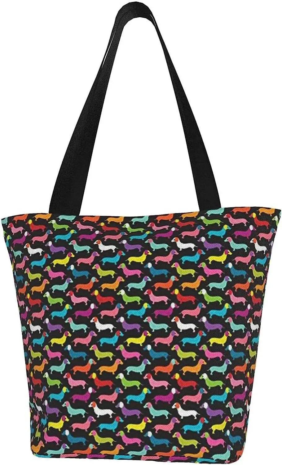 

Retro Dogs Dachshund Canvas Tote Bag Reusable Bag with Zipper Shopping Bag Beach Bag Travel Bag Printed Cotton Cute Bag