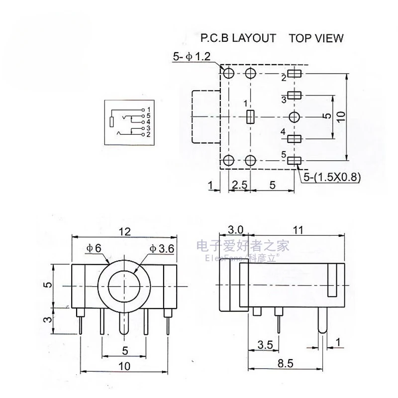 10 шт. 5 контактов 3 мм