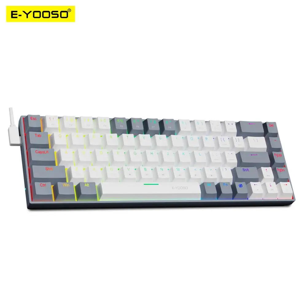 Фото Компактная тонкая Механическая Проводная игровая клавиатура E-YOOSO Z686 RGB USB 60% с красным переключателем, 68 клавишами, русский, бразильский, португальский стиль, для компьютера №1