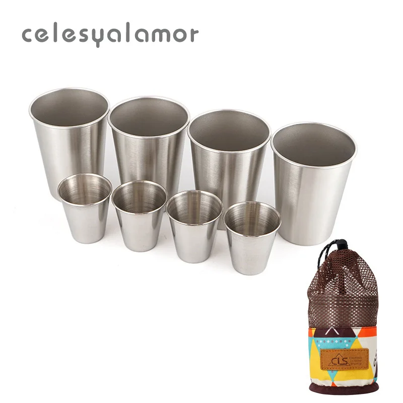 

350ml 70ml Stainless Steel Shot Cups with Carrying Bag Outdoor Camping Travel Drinking Wine Beer Whiskey Water Cup