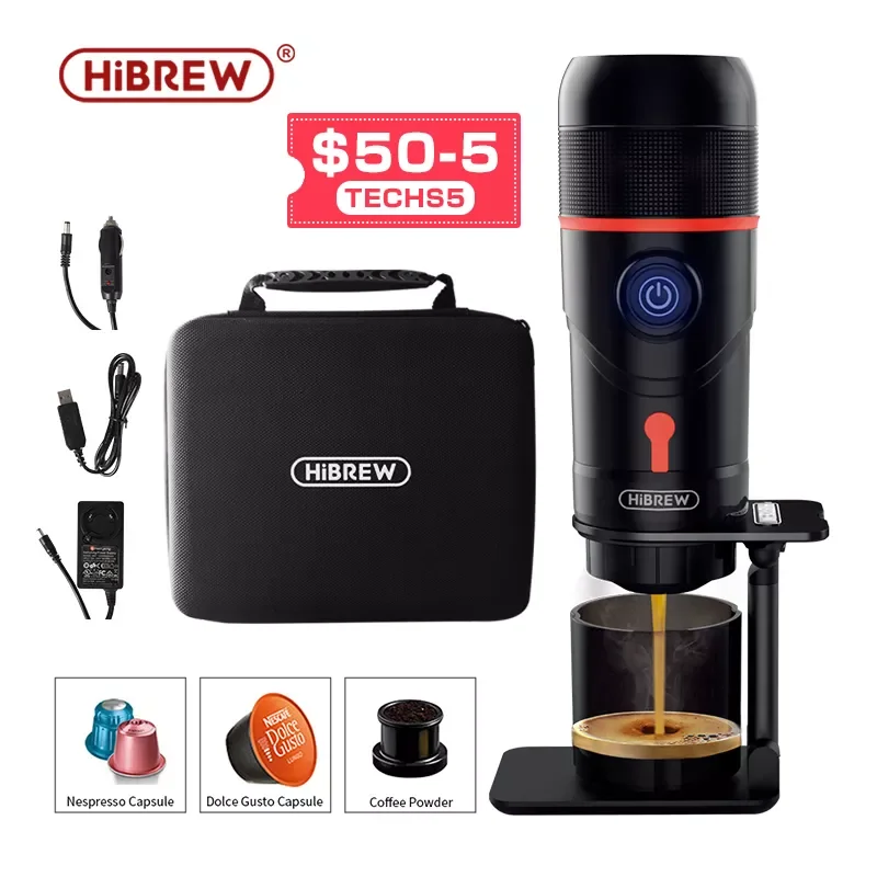 HiBREW Portable Coffee Machine for Car & Home,DC12V  Expresso Coffee Maker Fit Nexpresso Dolce  Pod Capsule  Coffee Powder H