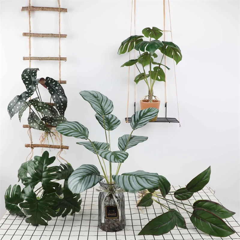 

Artificial Plants Monstera Leaf Crabapple Leaves Green Plant Bonsai Fake Flowers Home Room Indoor Decoration Balcony Wall Decor