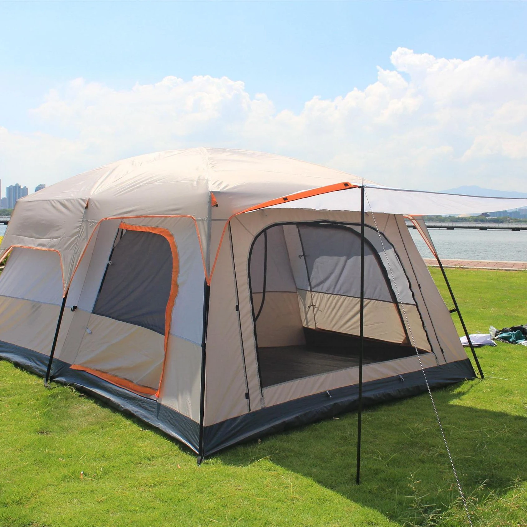 

2 Rooms 1 Living Room Waterproof Extra Large Space 8 To 12 Persons Portable Family Outdoor Camping Tent