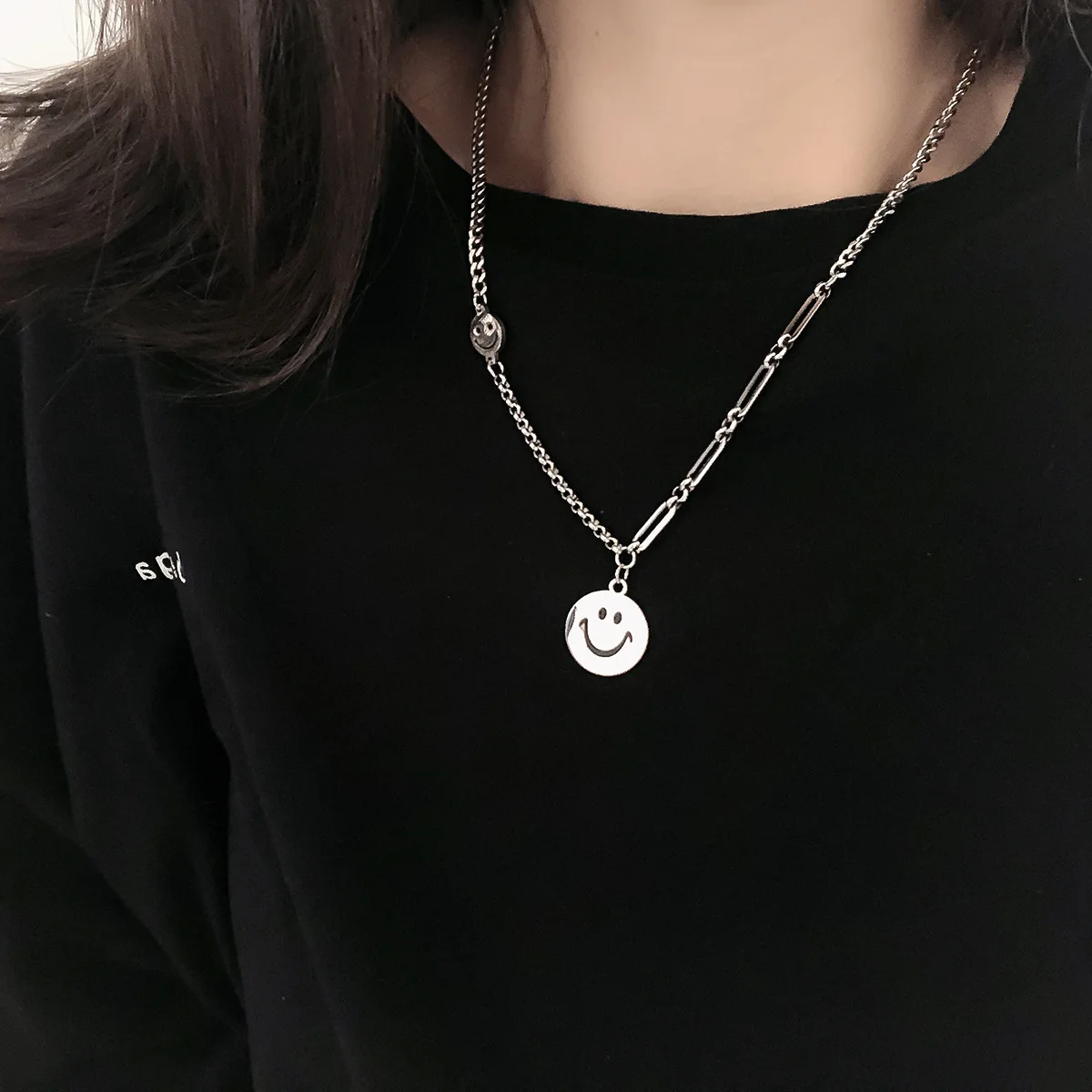 

Smiley Face Necklace for Women Silver Stainless Steel Safety Pin Punk Hip Hop Aesthetic Kpop Fashion Pendant Necklace Jewelry
