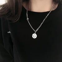 smiley face necklace for women silver stainless steel safety pin punk hip hop aesthetic kpop fashion pendant necklace jewelry