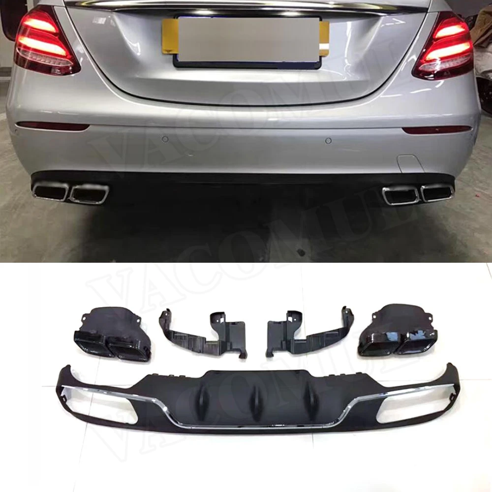 

For E Class PP Rear Bumper Lip Diffuser with Exhaust Tips for Mercedes Benz W213 2017-2019 Standard Change to E63 AMG Look