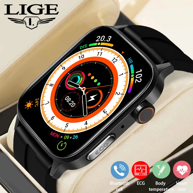 

LIGE ECG Bluetooth Call Smart Watch Men Body Temperature Health Blood Oxygen Heart Rate Monitoring Wristbands Sports Smartwatch