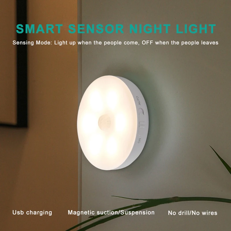 

New wireless human body induction led night light usb rechargeable magnetic lamp with motion sensor smart wardrobe cabinet light