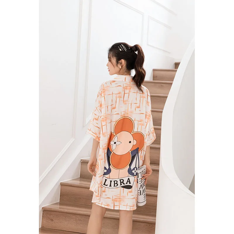YFTNH Summer Silk Womens NightGown Fashion Bear Printing Loose Short Sleeve Nightshirts Pajamas Sleepwear  Sexy Nightdress