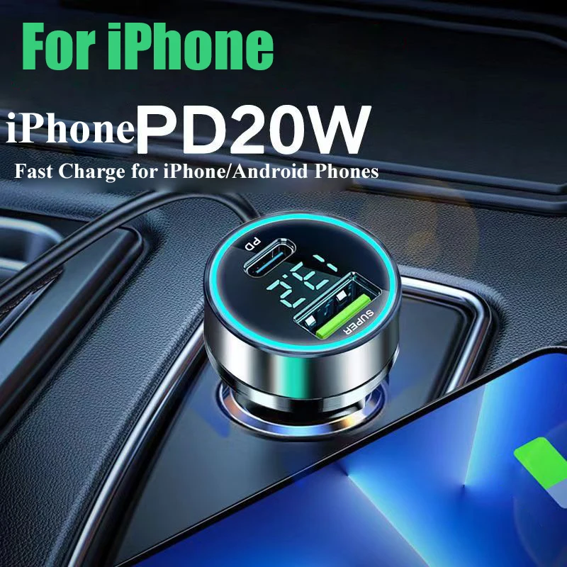 Автомобильное зарядное устройство USB C 120 Вт для iPhone 15 Pro Max Plus 14 13 12 11 iPad Samsung Galaxy Huawei