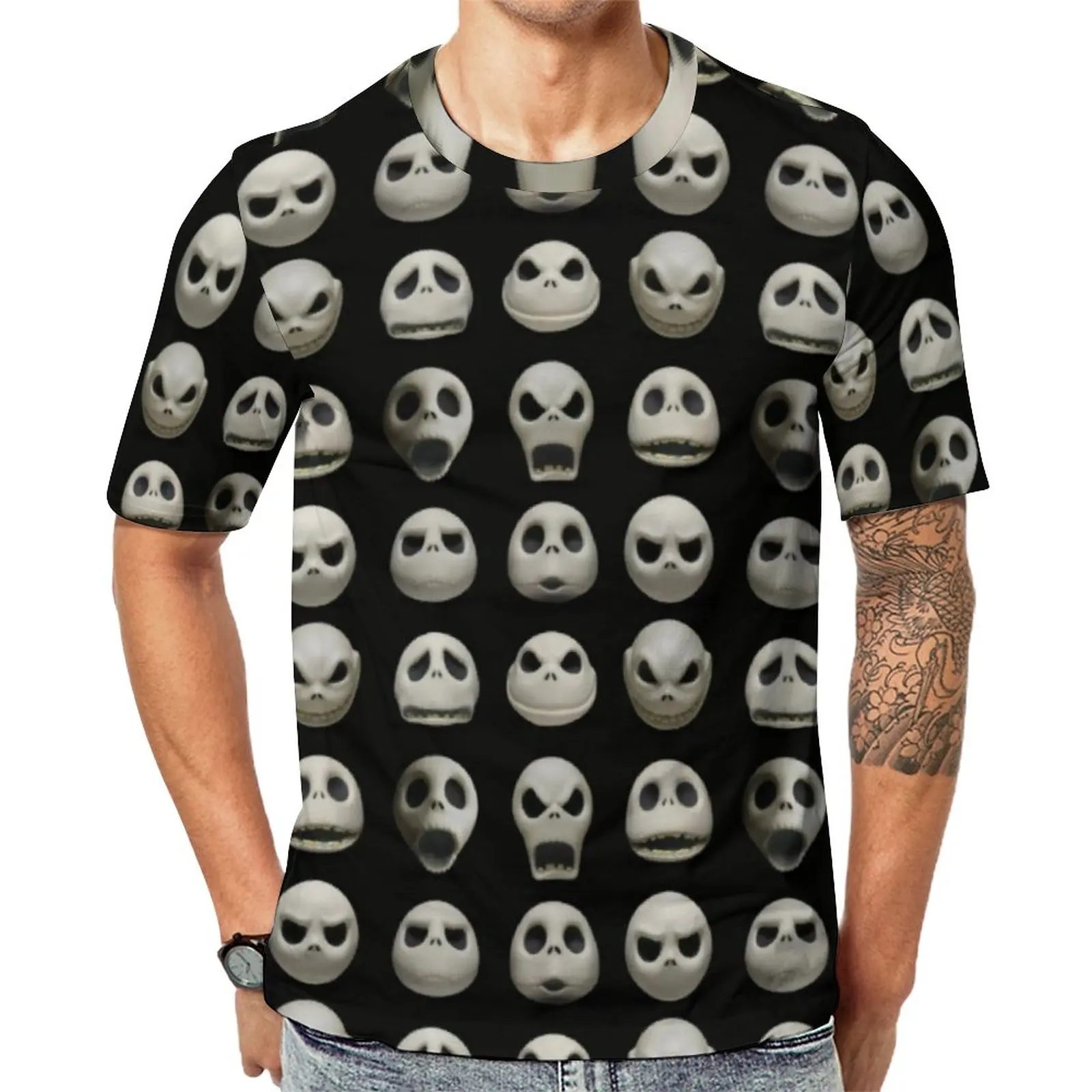 

Spooky Halloween T Shirt Many Faces of Skull Man Cool T Shirts Summer Printed Tee Shirt Short Sleeves Clothing Birthday Gift