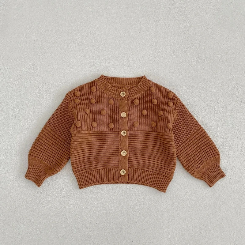 

Осенне-весенняя однотонная верхняя одежда для новорожденных мальчиков с длинным рукавом и шариками ручной работы однобортный свитер пальт...