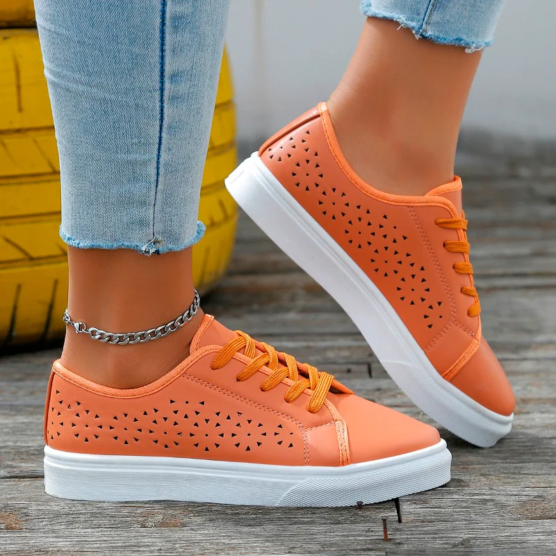 

Ladies Shoes 2023 Hot Sale Lace Up Women's Vulcanize Shoes Autumn Round Toe Hollow Out Sport Shoes Women Flat Casual Sneakers