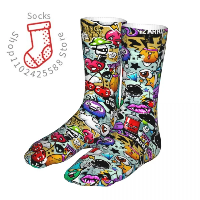 

Носки Rock Grunge с рисунком каракули, модные мужские и женские носки в стиле хип-хоп, универсальные всесезонные носки, подарки