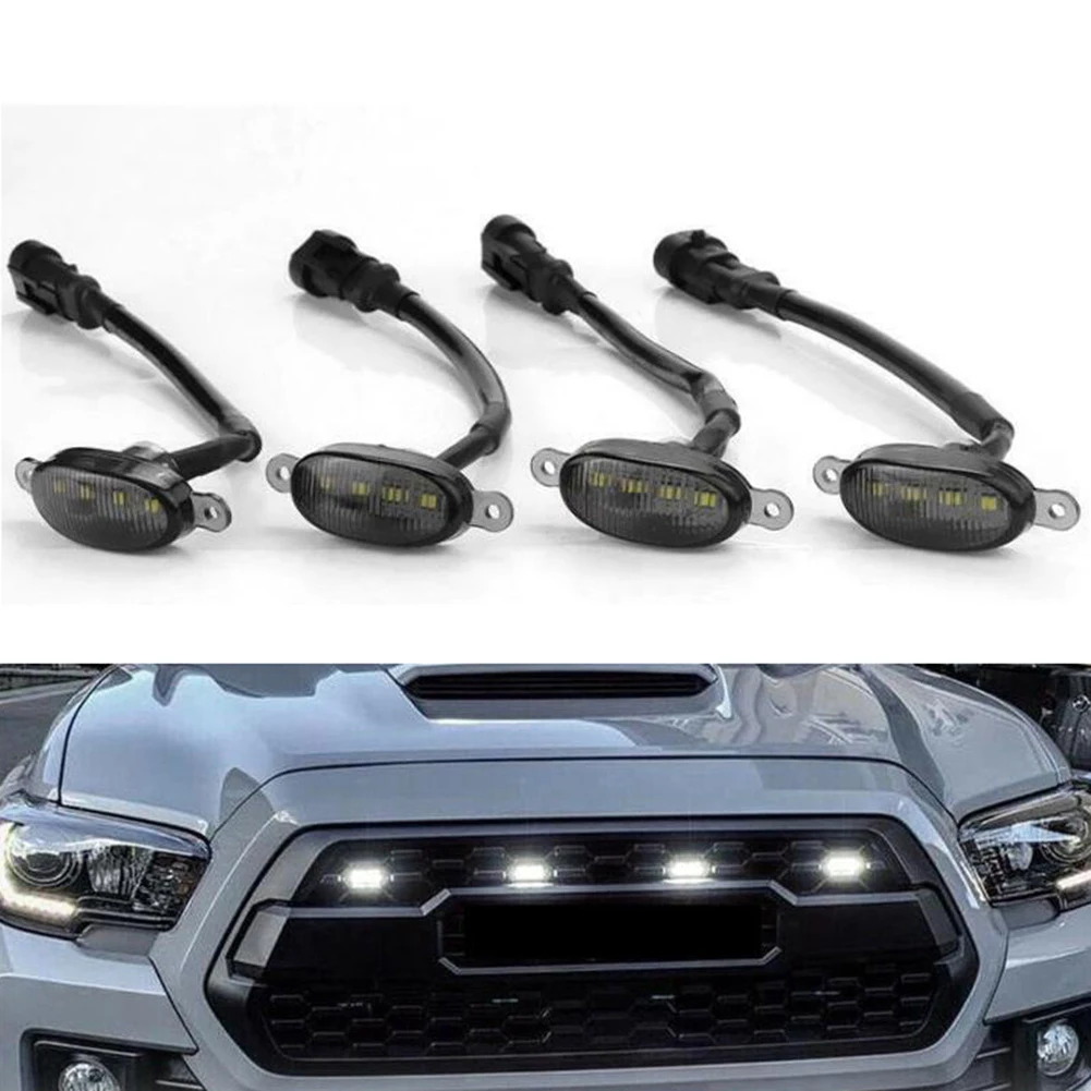 

4pcs Car Light Line Group For Jeep Grand Cherokee 2003-2021 Front Grille LED Lights Auto Accessories Smoked Shell White Lights