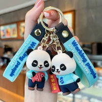 office working panda keychain cute cartoon cool animal bag charm car key ring workers pendant chain gift for women girlfriend